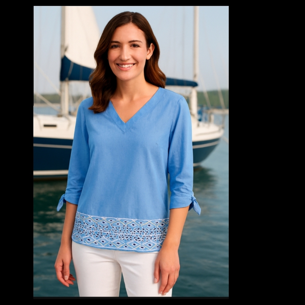 Talbots Blue Embroidered Blouse Top Size 2X | Closet Match